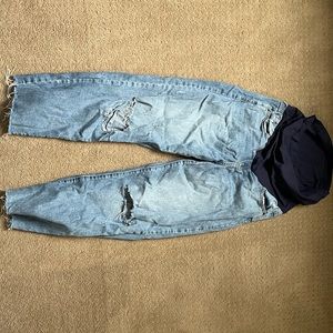 Maternity pink blush Blue Straight Leg Frayed Hem Maternity Jeans